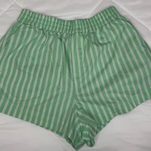 Zara Boxer Shorts Women’s Medium Green White Striped Comfy Cozy